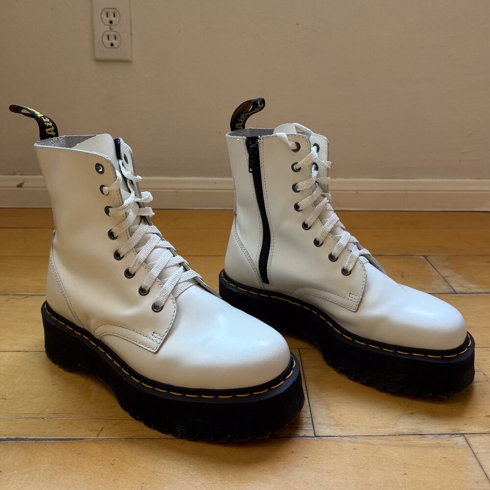 White Jadon Dr. Martens Smooth Leather Platforms.